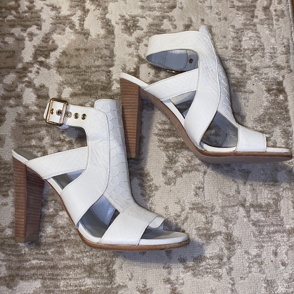 Stuart Weitzman Crocodile Heels with Gold Buckle